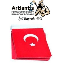 Artlantis Ipli Bayrak Orta Boy 40'lı 8X13CM 3 Paket Türk Bayrağı Kağıt Ipli Sıralı Ayyıldız Bayrak Sınıf Süsü Okul Bayram