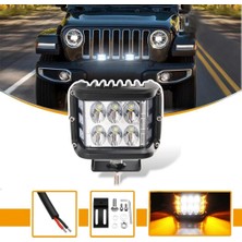 STS Oto Aksesuar Off Road Motosiklet 45W 12 LED 10CM Beyaz Turuncu Çakarlı Kare Sis Farı Çalışma Lambası 1 Adet