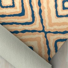 Carpettex Şık Tasarımlı Geometrik Karo Desenli Halı Kaymaz Taban Makinada Yıkanabilir Iskandinav Tarzı Bej Mavi Renkli