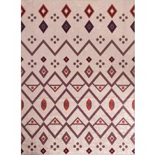 Carpettex Şık Tasarımlı Kilim Desenli Halı Kaymaz Taban Makinada Yıkanabilir Iskandinav Tarzı Bej Kırmızı Renkli