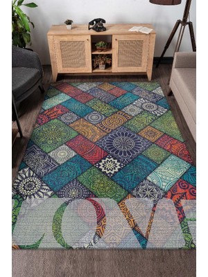 Homshtag Sevgi Gereken Yer Etnik Desenli Salon Halısı Modern Oturma Odası Halısı Çok Renkli Halı