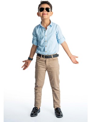 Mnk Baby Erkek Çocuk Takım Apoletli Gömlek ve Pantolon 100% Pamuklu Tarzı ile Şık