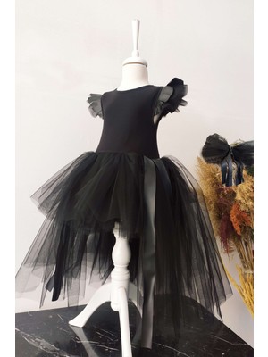 Shecco Babba Deri Detaylı Tütü Kız Çocuk Doğum Günü Elbisesi ve Bandana Takım, Çocuk Abiye Elbise