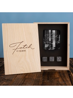 Hediyesepeti Hediye Sepeti Imza Stili Tasarımlı Ahşap Kutulu Viski Kadeh Seti