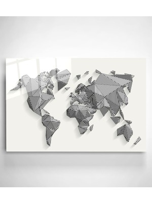 Hinora Çizgili Harita Cam Tablo, Dekoratif Cam Tablo