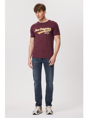 Lee Cooper Hardy Erkek %100 Pamuk O Yaka T-Shirt Mürdüm