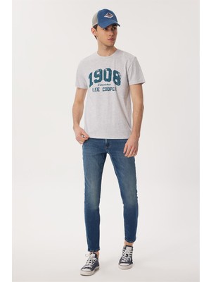 Lee Cooper Derek Erkek %100 Pamuk O Yaka T-Shirt Kar Melanj