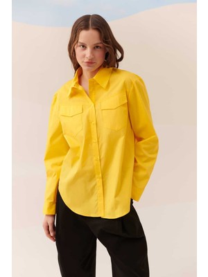 ROMAN Cepli Poplin Kadın Gömlek Sarı Y2313511_009