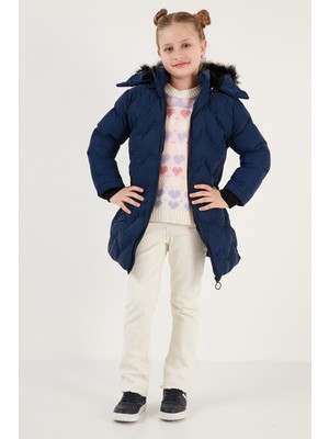 Lela Peluş Astarlı Yakası Suni Kürklü Çıkarılabilir Kapüşonlu Kışlık Mont Kız Çocuk Mont 5761905