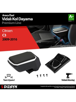 S-Dizayn Citroen C3 Kol Dayama Kolçak ABS Vidalı Gri 2009-2016 A+Kalite