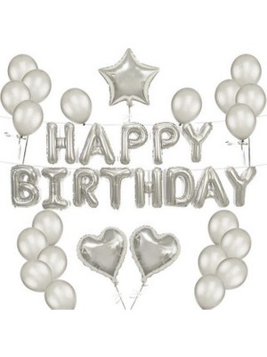Kidspartim Happy Bırtday Gümüş Balon Seti