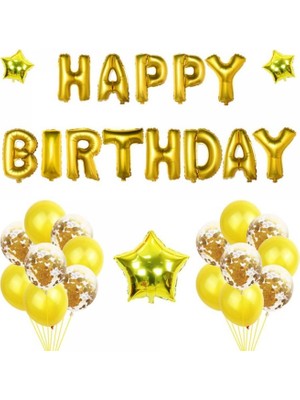 Kidspartim Happy Bırtday Gold Konfetili Balon Seti