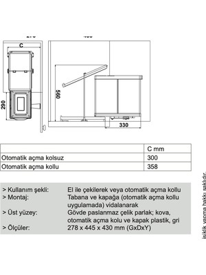 Hafele Clever Çöp Kutusu Paslanmaz Çelik 35cm