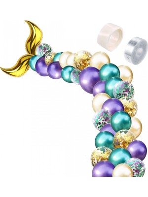 Kidspartim Deniz Kızı Gold Kuyruklu Balon Zincir Seti