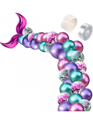 Kidspartim Deniz Kızı Fuşya Kuyruklu Balon Zincir Seti