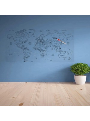 Yazılabilir Dünya Haritası Manyetik Duvar Stickerı 110 x 56 cm (3791)