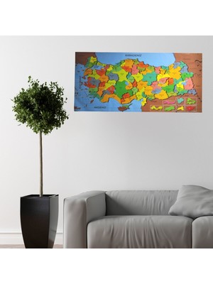 Renkli Türkiye Haritası Manyetik Yapıştırıcı Gerektirmeyen Duvar Stickerı 118 CM * 56 CM (3791)