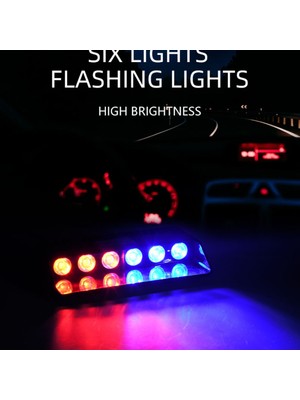 STS Oto Aksesuar Polis Çakarı Cam Içi Vantuzlu 6 LED Kırmızı Mavi Çakmaklık Girişli Ön Arka Cam Polis Lamba 12 Mod
