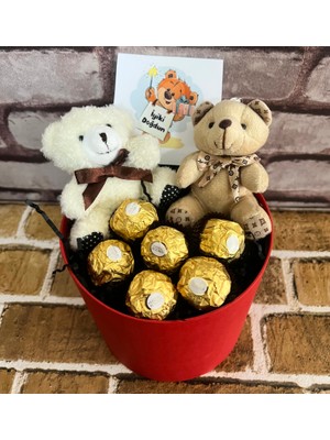 Lenostra Kardeşe - Eşe - Sevgiliye Doğum Günü Hediyesi - Tatlı Ayıcık ve Ferrero Rocher Hediye Kutusu