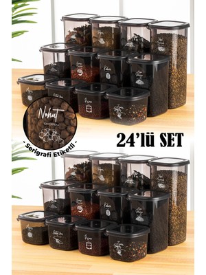 Vienev Serigrafi Etiketli Peggy Kare Erzak Saklama Kabı 24'lü Set 8x(0,55 Litre, 1,2 Litre, 1,75 Litre) Antrasit