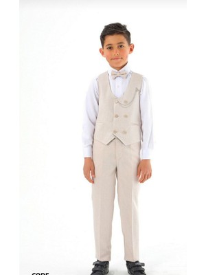 Minaga Erkek Çocuk Yelekli Takım Krem