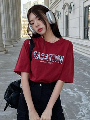 Trendseninle Kadın Vacation Baskılı Oversize T-Shirt