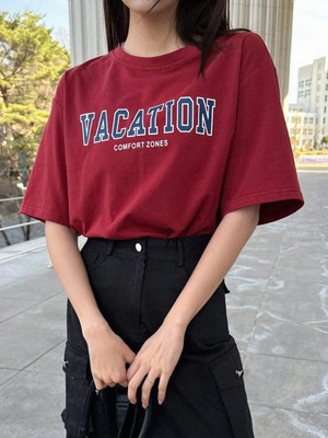 Trendseninle Kadın Vacation Baskılı Oversize T-Shirt