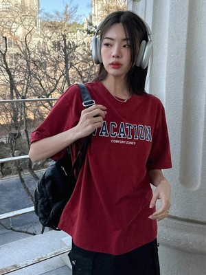 Trendseninle Kadın Vacation Baskılı Oversize T-Shirt