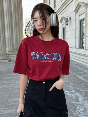 Trendseninle Kadın Vacation Baskılı Oversize T-Shirt