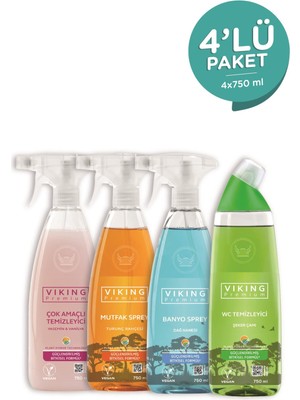 Viking Premium 4'lü (Çok Amaçlı, Banyo, Mutfak, Wc) Paket 750 ml x 4 Adet