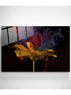 Hinora Sarı Çiçek Cam Tablo, Dekoratif Cam Tablo