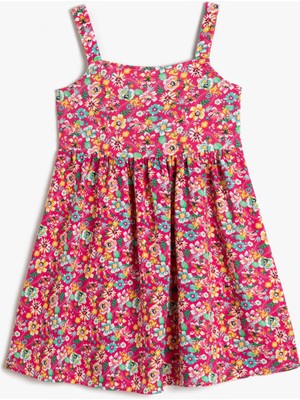 Koton Midi Elbise Çiçekli Askılı Bol Kalıp Viskon Kumaş