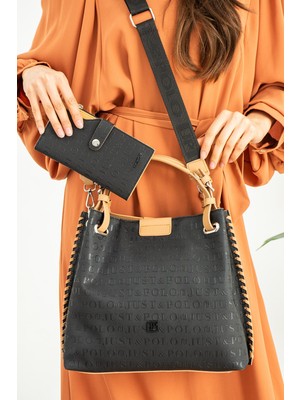 Just Polo Büyük Boy Salaş  Örgü Detaylı 4 Bölmeli Kadın Omuz Çantası  4031-LB