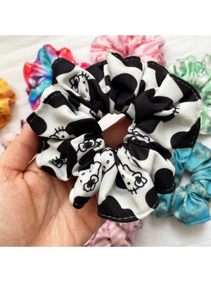 ModaZey Hello Inek Desenli Scrunchie & Lastikli Toka