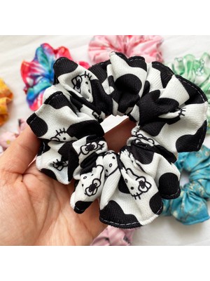 ModaZey Hello Inek Desenli Scrunchie & Lastikli Toka