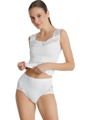 Kadın Private Dantelli Midi Beyaz Slip Külot 1333