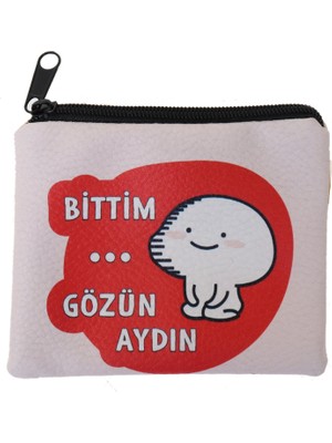 Attach Bittim Gözün Aydın Resimli Tasarım Süet Bozuk Para Cüzdanı