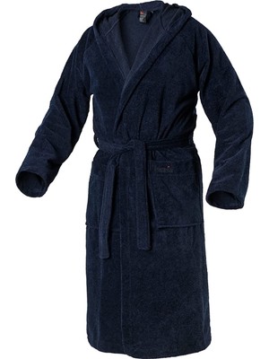 EV-X Kapşonlu Bornoz M Beden Bukle Kumaş Lacivert Renkli Yumuşak Doku Özelliği