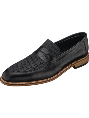 Costo Shoes TR121 Siyah Deri Kroko Baskılı Deri  Erkek Ayakkabısı