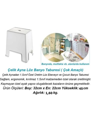 NFM HOME Banyo Taburesi Büyük Boy Çok Amaçlı Tabure Beyaz