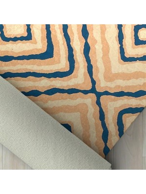 Carpettex Şık Tasarımlı Geometrik Karo Desenli Halı Kaymaz Taban Makinada Yıkanabilir Iskandinav Tarzı Bej Mavi Renkli