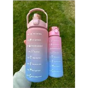The Gaze The Bottle Motivasyonel 2li Pipetli Stickerli Su Matarası Su Şişesi Suluk 2LT+900ML Yavrulu Tritan Su Şişesi Suluk Motivasyonset-2 Comprox
