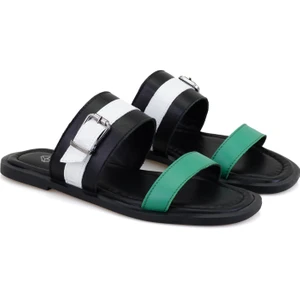 Makena Beyaz Kadın Ayarlanabilir Tokalı Deri Terlik