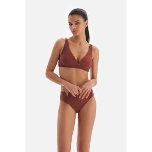 Kahve Üçgen Geniş V Tel Tel Bikini Üst