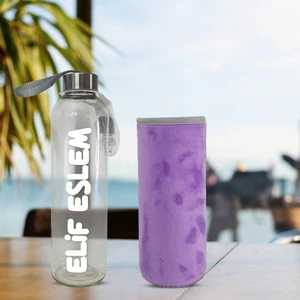 Hediye Kesesi Kişiye Özel Peluş Kılıflı Cam MATARA 750 ML