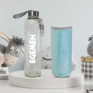Hediye Kesesi Kişiye Özel Peluş Kılıflı Cam MATARA 750 ML