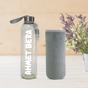 Hediye Kesesi Kişiye Özel Peluş Kılıflı Cam MATARA 750 ML