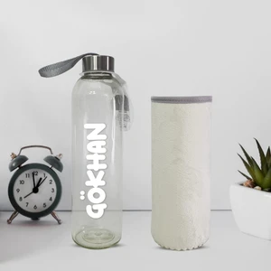 Hediye Kesesi Kişiye Özel Peluş Kılıflı Cam MATARA 750 ML