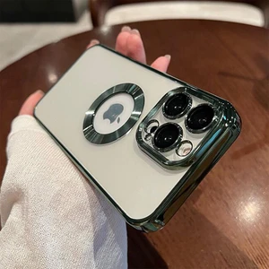 iPhone 13 Pro Max Kılıf 5d Kamera Lens Korumalı Logo Gösteren Kenarları Renkli Arkası Şeffaf Silikon