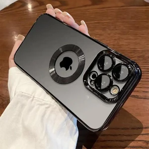 iPhone 12 Pro Max Kılıf 5d Kamera Lens Korumalı Logo Gösteren Kenarları Renkli Arkası Şeffaf Silikon
